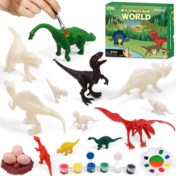 Hiveseen Kids Crafts and Arts Set, 3D Dinosaurs Toys Painting Kit Paint Your Own Dinosaur Figurines Set, DIY Gift for Kids Boys Girls Age 4 5 6 7 8 Years Old