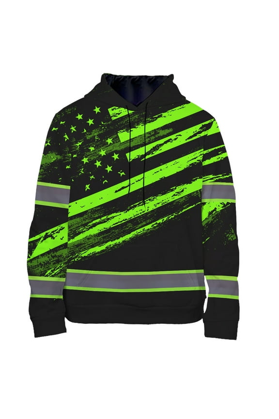 High Visibility Hoodie US Flag Collection Safety Workwear for Workers, Runners, Truckers, Patriotic