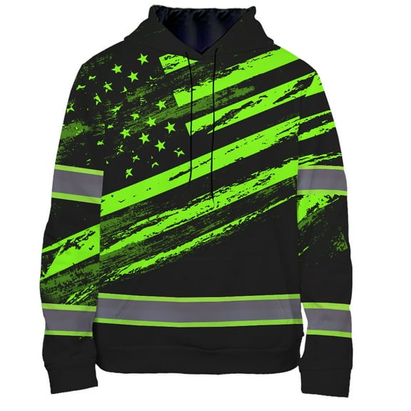 Hivis Custom High Visibility Hoodie US Flag Collection Safety Workwear for Workers, Runners, Truckers, Patriotic