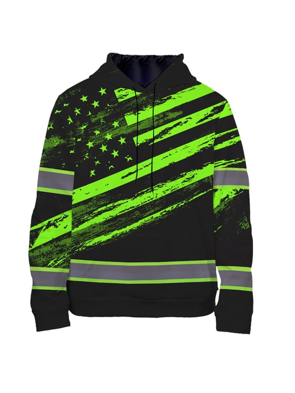 High Visibility Hoodie US Flag Collection Safety Workwear for Workers, Runners, Truckers, Patriotic
