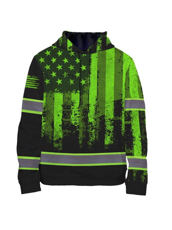High Visibility Hoodie US Flag Collection Safety Workwear for Workers, Runners, Truckers, Patriotic