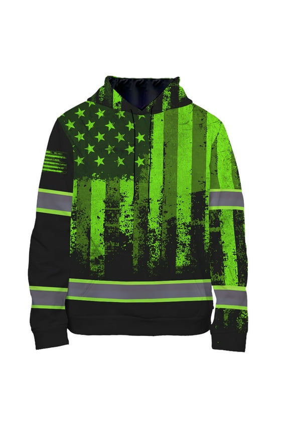 High Visibility Hoodie US Flag Collection Safety Workwear for Workers, Runners, Truckers, Patriotic