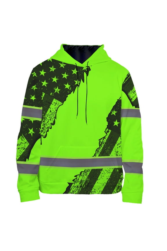 High Visibility Hoodie US Flag Collection Safety Workwear for Workers, Runners, Truckers, Patriotic