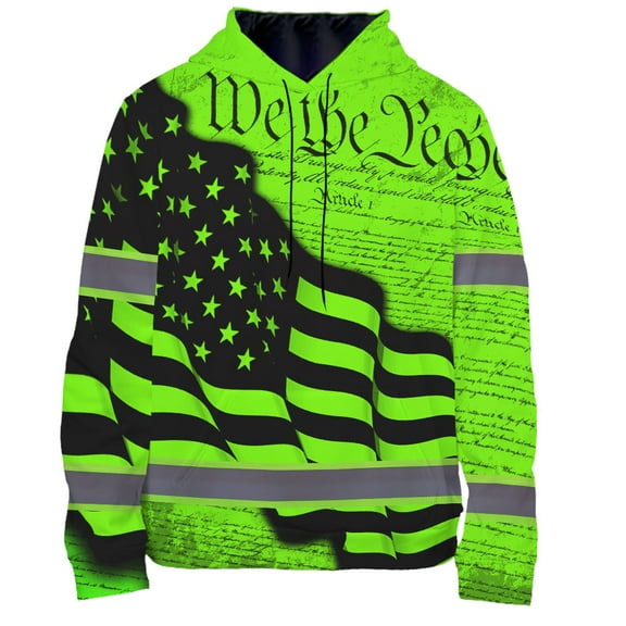 Hivis Custom High Visibility Hoodie US Flag Collection Safety Workwear for Workers, Runners, Truckers, Patriotic