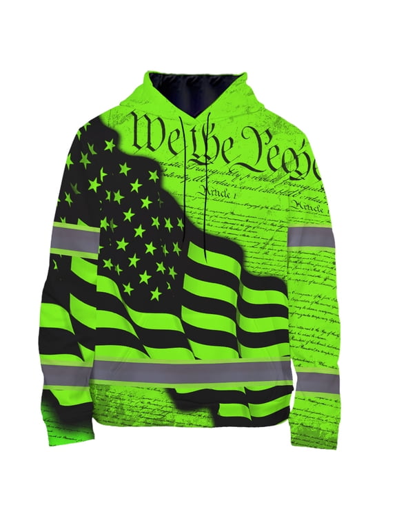 High Visibility Hoodie US Flag Collection Safety Workwear for Workers, Runners, Truckers, Patriotic