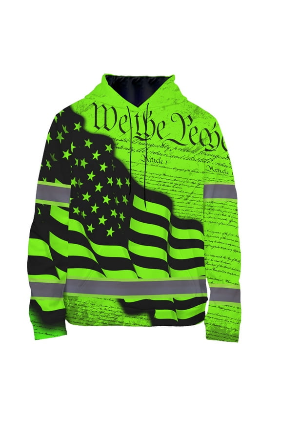 High Visibility Hoodie US Flag Collection Safety Workwear for Workers, Runners, Truckers, Patriotic