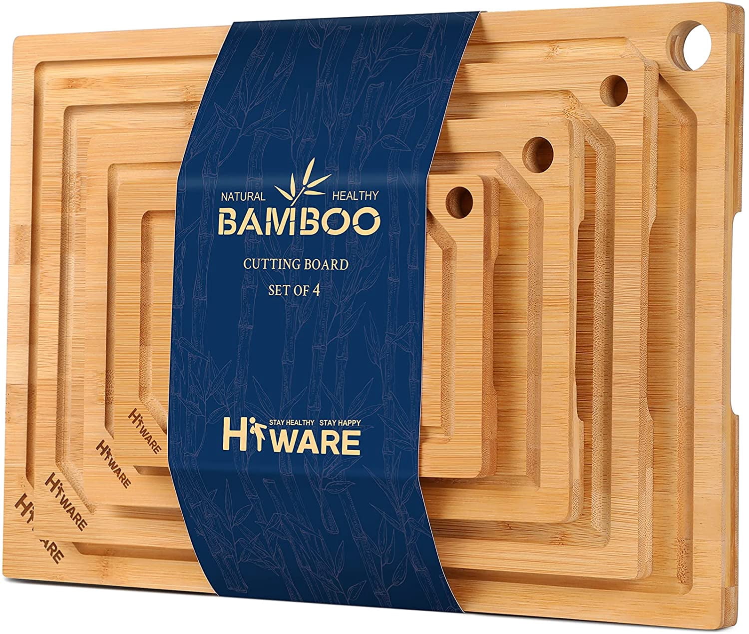 Bamboo Chopping Board Set Of 4 With Stand Large Dual Purpose