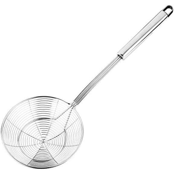 Hiware Solid Stainless Steel Spider Strainer Skimmer Ladle for Cooking and Frying, Kitchen Utensils Wire Strainer Pasta Spoon, 5.4 Inch