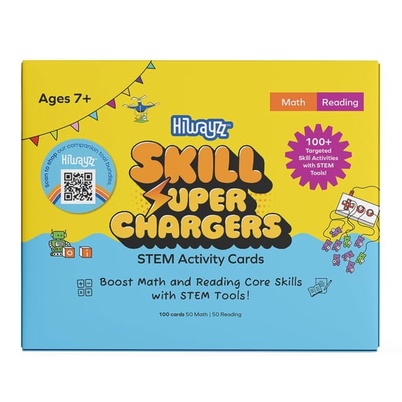 Hiwayzz Skill Super Chargers STEM Activity Cards | 100 Cards (50 Math + 50 Reading) | Interactive Learning Activities for Essential Skills | Ages 7+