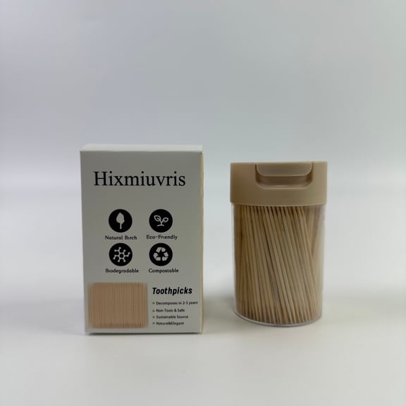 Hixmiuvris Toothpicks,Natural Birch Toothpicks for Teeth 300-Pack, 2.5 Inch Wooden Toothpicks for Appetizers, Fruit, and Barbecue, Smooth & Splinter-FreeParties