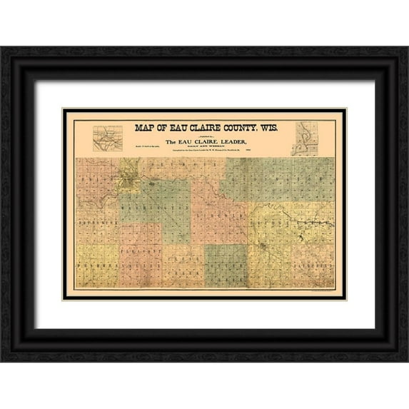 Hixon 14x11 Black Ornate Wood Framed with Double Matting Museum Art Print Titled - Eau Claire County Wisconsin - Hixon 1902