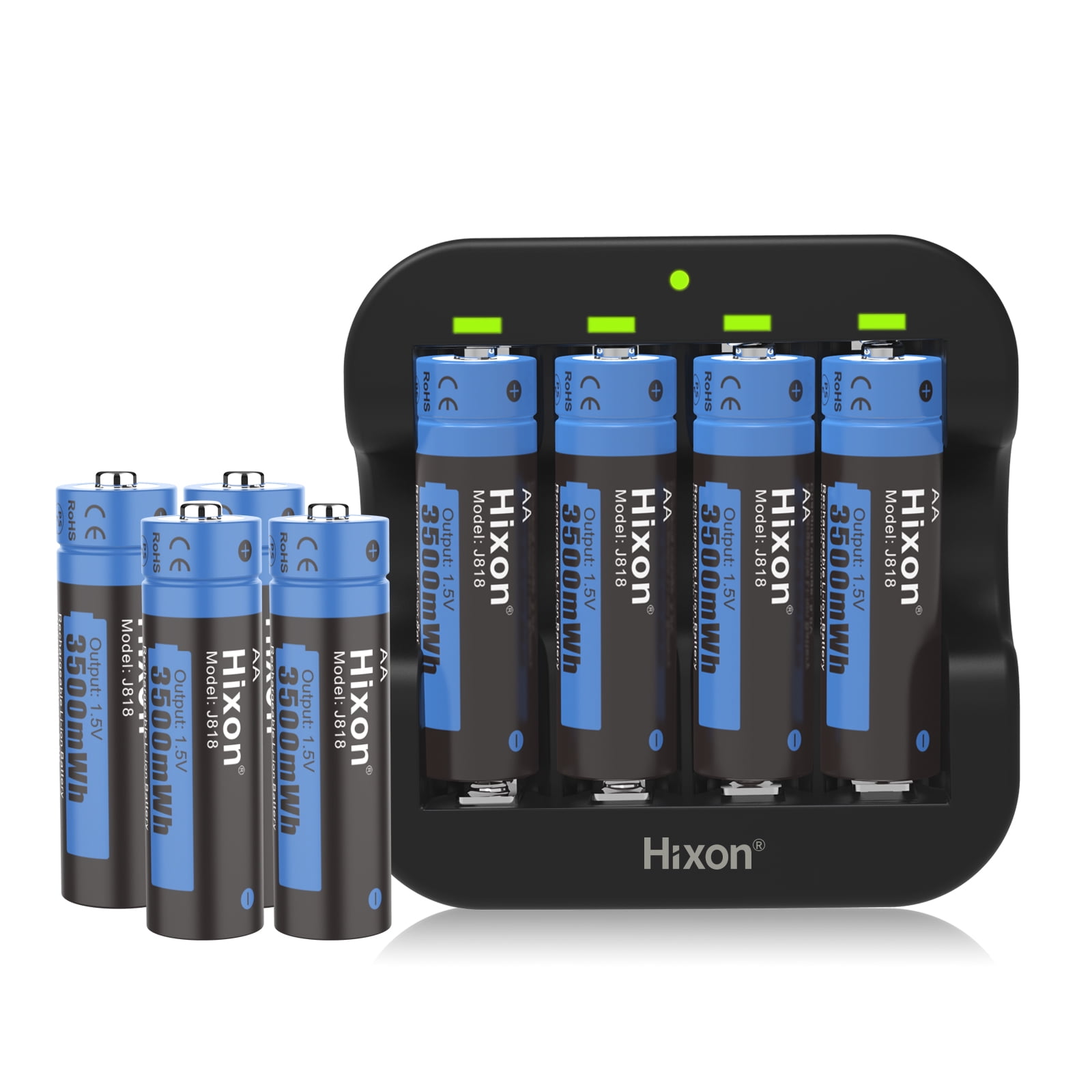 Hixon 8Pack 1.5V Rechargeable AA Lithium Batteries 3500mWh with 4 Solt