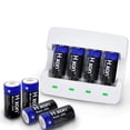 thumbnail image 1 of Hixon CR123A Lithium Batteries 8 Pack 3.7V Rechargeable RCR123A CR123 Li-ion Batteries with Arlo Battery Fast Charger, 1 of 9
