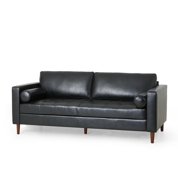 Hixon Contemporary Tufted 3 Seater Sofa, Midnight Black and Espresso