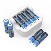 Hixon Lithium Batteries AA, 8-Pack 3500mWh 1.5V Rechargeable AA Lithium Batteries, over 1500 Cycles with 4 Solt Charger