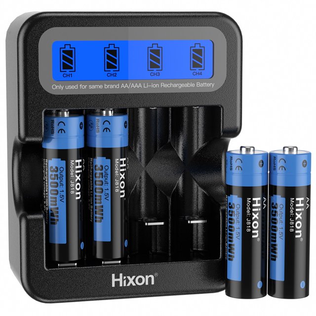 Hixon Rechargeable Lithium AA Batteries, 4 Pack 3500mWh 1.5v AA
