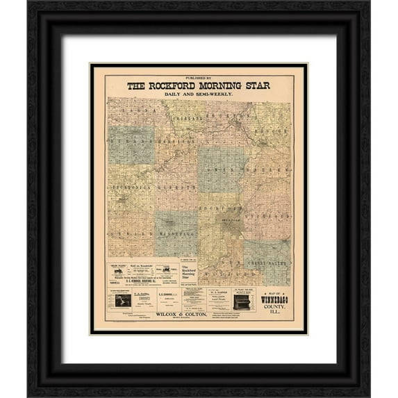 Hixson 26x32 Black Ornate Wood Framed with Double Matting Museum Art Print Titled - Winnebago County Illinois - Hixson 1902