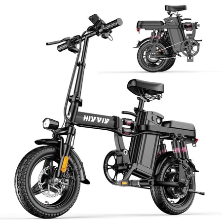 HiyViy 14" Folding Electric Bike for Adults Teens, 350W(700W Peak) Motor 48V/10AH Battery, 20mph Commuter City Ebike, UL2849