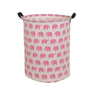 AUCHEN Hiyagon Canvas Laundry Basket with Handles, Baby Laundry Basket for Nursery Girl and Boy, Kids Clothes Hamper with Lid, Toys Storage Bin Organizer Animal Room Decor, Pink Elephant
