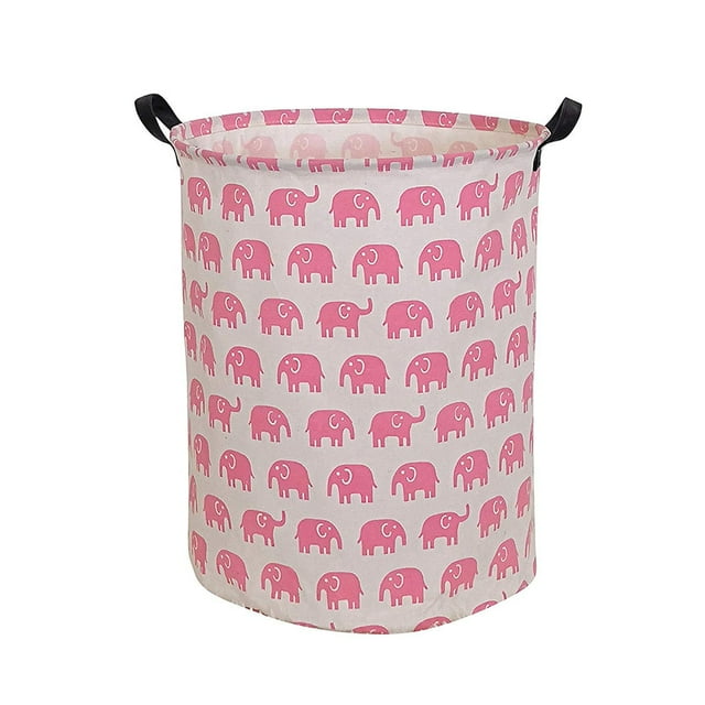 Hiyagon Collapsible Pink Elephant Baby Laundry Basket, With Handles, Junior Clothes Hamper, Toy
