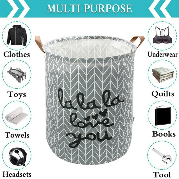 Hiyagon Canvas Laundry Basket with Handles, Love You
