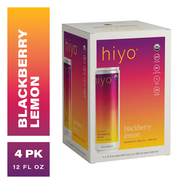 Hiyo Blackberry Lemon Organic Social Tonic – 12 fl oz, 4 Pack – Refreshing Non-Alcoholic Sparkling Beverage