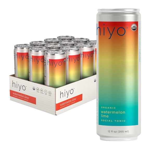 Hiyo Non-Alc Watermelon Lime Functional Seltzer, Adaptogens & Nootropics, 12 fl oz, 12pk