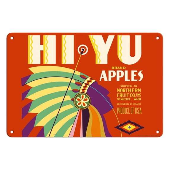 Hiyu Brand Apples - Northern Fruit Co. Inc - Wenatchee Washington - Vintage Fruit Crate Label c.1930s - 8 x 12 inch Vintage Metal Tin Sign