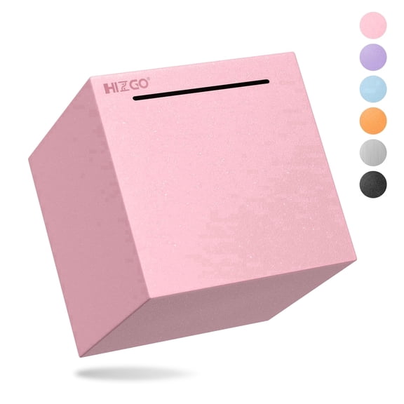 Hizgo Pink Stainless Steel Piggy Bank for Adult, Must Break to Open Money Saving Box (Pink 4.72 Inch)