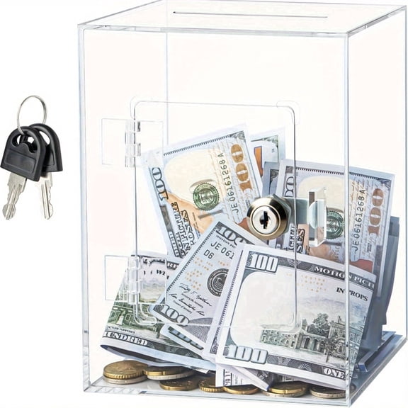 Hizgo Transparent Acrylic Piggy Bank for Adults, Large and Sturdy Money Saving Jar for Cash Coin with Key Change Jar, For New Year, Birthday Gift