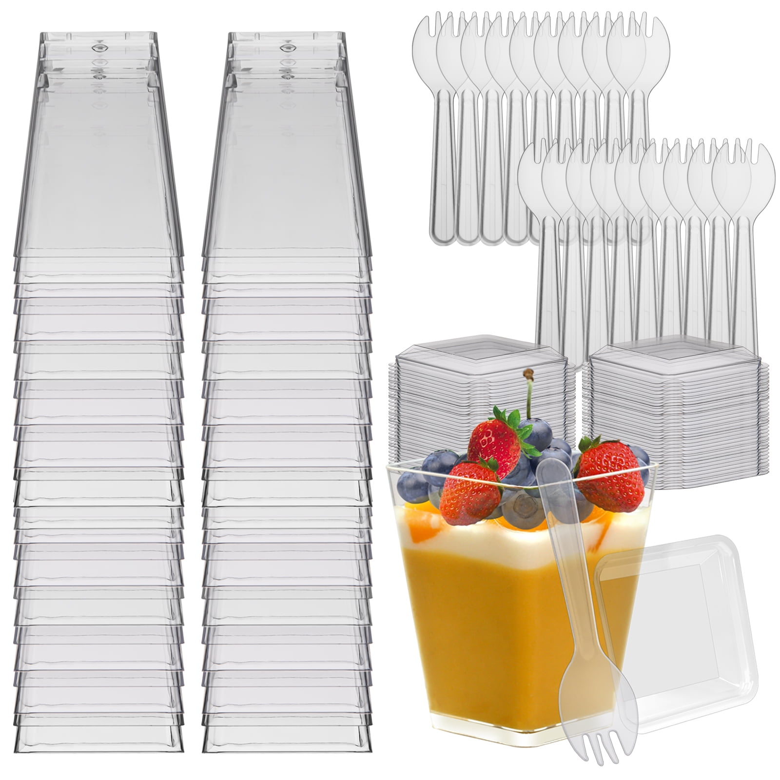 Hiziwimi 100 Pack 5.4oz Clear Dessert Cups with Lids and Spoons, Mini