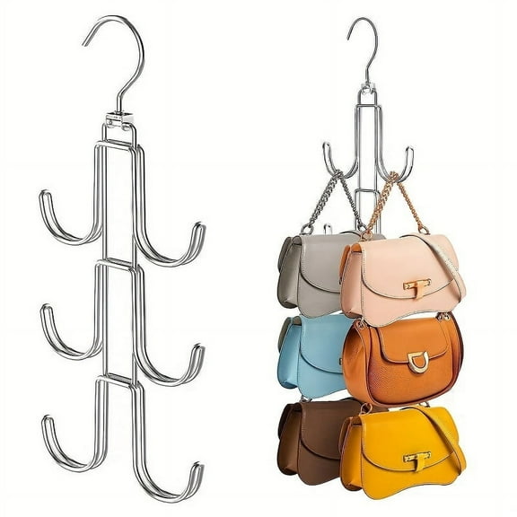 Hiziwimi 2PCS Silver Hanger Organizer for Closet, Metal Purse Holder for Closet Space Saving Bag Storage