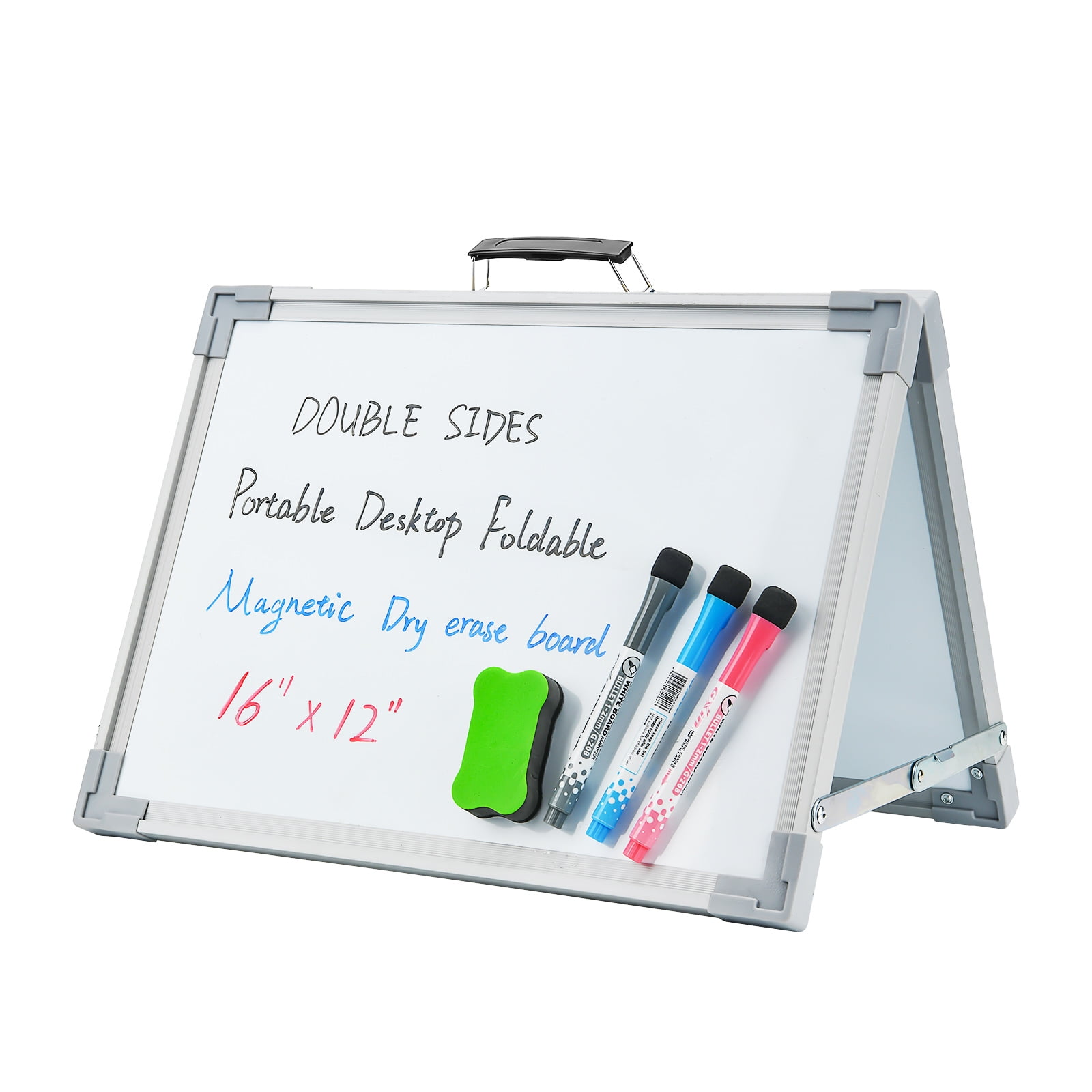 Small Dry Erase White Board 16x12 Double-Sided Magnetic Portable White Board Desktop Foldable Tabletop Whiteboard Easel for Home, Office, Classroom