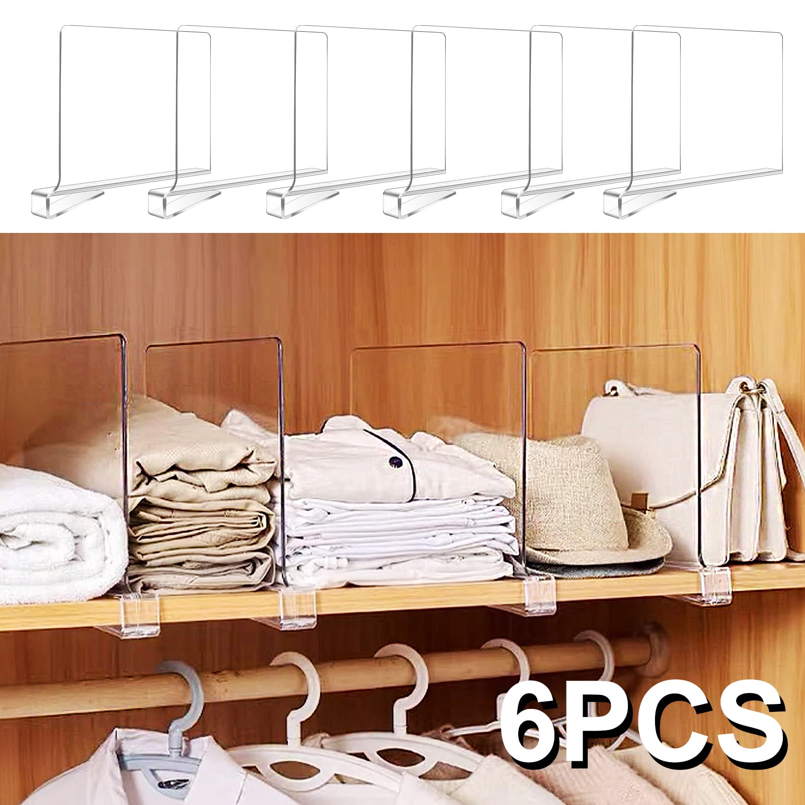MIVERYEA Acrylic Shelf Dividers, Clear Shelf Divider for Closet  Organization 6 Pack Plastic Shelve Organizer for Clothes Purses Separators