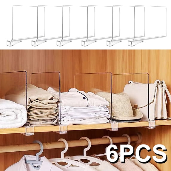 Hiziwimi 6PCS Clear Acrylic Shelf Dividers, Multifunctional Shelf Separators, Vertical Purse Organizer for Closet Perfect for Sweater, Shirts, Handbags in Bedroom