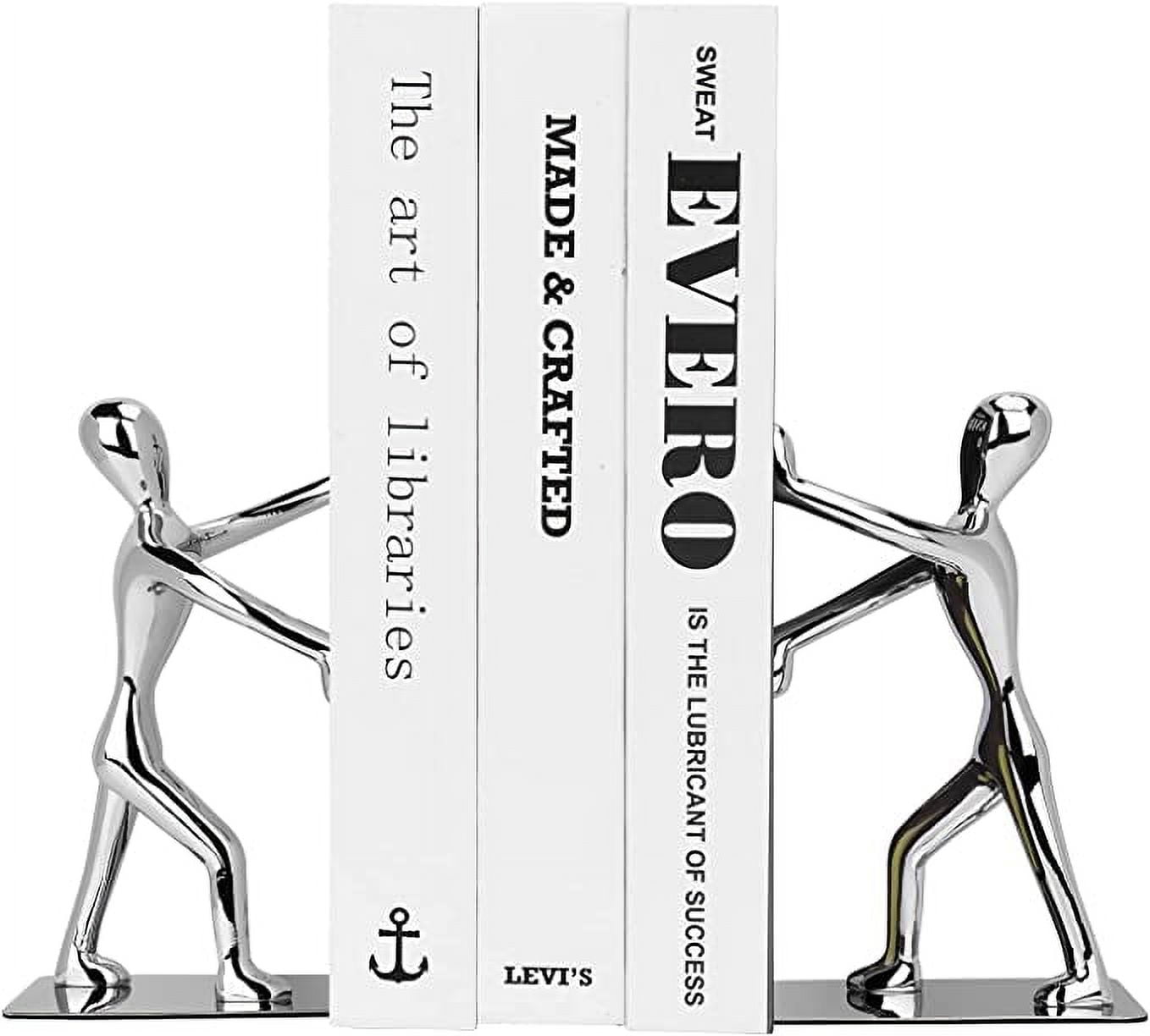 Hiziwimi Heavy Duty Stainless Steel Kung Fu Man Bookends Nonskid Humanoid Bookends for Home Office Llibrary School Decorative bookends (1 Pair)