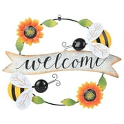 Hiziwimi Outdoor Wall Decor Metal Vintage flower Fence Decoration, 30cm/11.8 Welcome Sign Door Front Decoration to The Garden / Store / Home Front Feature Decoration Yellow-Bee
