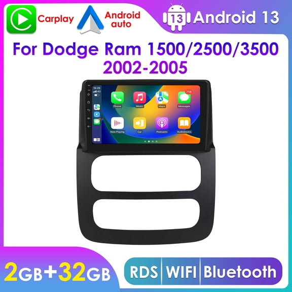 Hizpo 9" Touch Screen Android 13 Car Stereo Radio For Dodge Ram 1500/2500/3500 2002 2003 2004 2005 Apple CarPlay Bluetooth WiFi AUX 2+32GB Head Unit Multimedia GPS Navigation Player In Dash