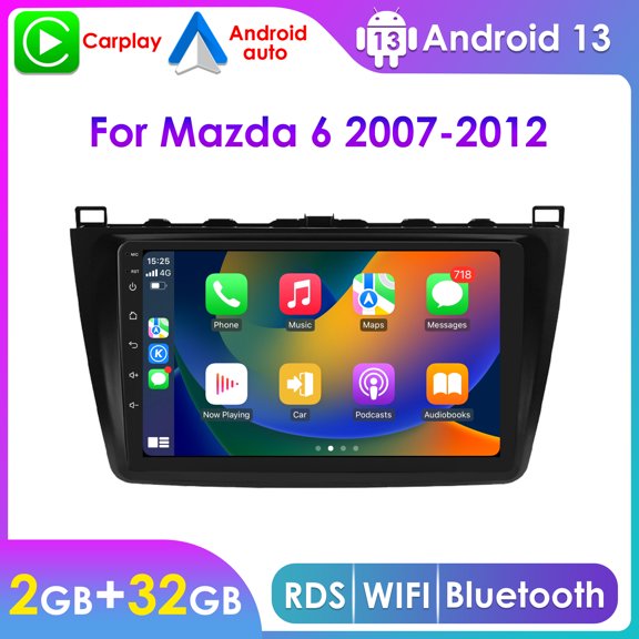 Hizpo Android 13 Car Stereo Radio For Mazda 6 2007 2008 2009 2010 2011 2012 Apple CarPlay Bluetooth 2+32GB WiFi AUX 9" Touch Screen Head Unit Multimedia GPS Navigation Player In Dash