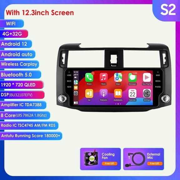 Hizpo Android 13 Car Stereo Radio For Toyota 4Runner 2010-2019 Apple CarPlay Bluetooth WiFi AUX 8 Core 4+32GB Head Unit Multimedia GPS Navigation Player In Dash