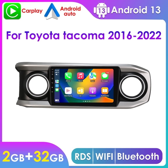 Hizpo Android Auto Apple CarPlay Bluetooth 2+32GB Wifi AUX Car Stereo Radio Head Unit Multimedia GPS Navigation Player For Toyota Tacoma 2016 2017 2018 2019 2020 2021 2022