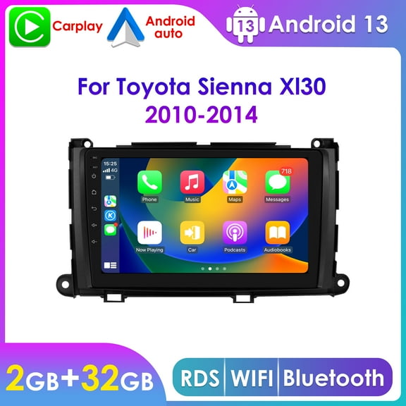 Hizpo Apple CarPlay Android 13 Bluetooth 2+32GB Wifi RDS Car Stereo Radio Head Unit Multimedia GPS Navigation Player For Toyota Sienna 2010 2011 2012 2013 2014