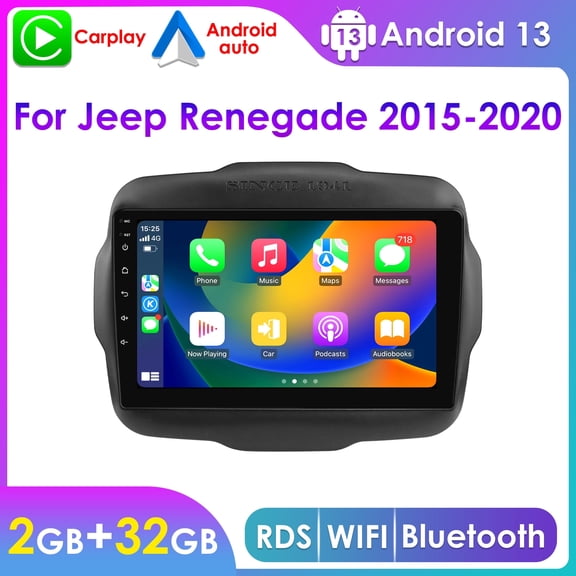 Hizpo Apple CarPlay Car Stereo Radio For Jeep Renegade 2015 2016 2017 2018 2019 2020 Android 13 Bluetooth 2+32GB WiFi Head Unit Multimedia GPS Navigation Player In Dash