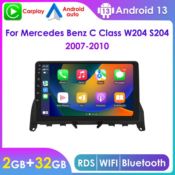 Hizpo Apple CarPlay Car Stereo Radio For Mercedes Benz C-Class C180 C200 C230 C250 C300 C350 W204 S204 2006-2011 Android 13 Bluetooth 2+32GB WiFi AUX Head Unit Multimedia GPS Navigation Player
