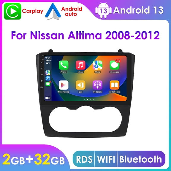 Hizpo Bluetooth Android 13 Apple CarPlay 2+32GB WiFi AUX 9" Touch Screen Car Stereo Radio Head Unit Multimedia GPS Navigation Player In Dash For Nissan Altima Teana 2008 2009 2010 2011 2012