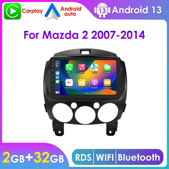 Hizpo Bluetooth Android 13 Apple CarPlay 2+32GB Wifi AUX 9" Touch Screen Car Stereo Radio Head Unit Multimedia GPS Navigation Player For Mazda 2 2007 2008 2009 2010 2011 2012 2013 2014