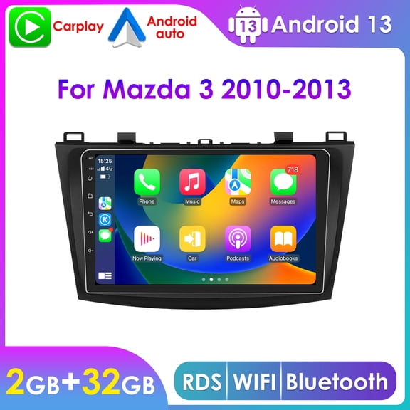 Hizpo Bluetooth Android 13 Car Stereo Radio For Mazda 3 2010 2011 2012 2013 Apple CarPlay 2+32GB WiFi AUX 9" Touch Screen Head Unit Multimedia GPS Navigation Player In Dash
