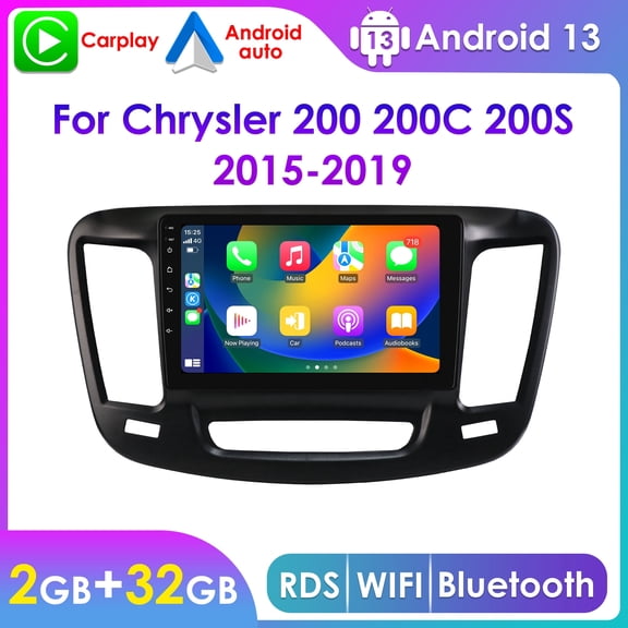 Hizpo Car Stereo Radio For Chrysler 200 200C 200S 2015 2016 2017 2018 2019 Bluetooth Android 13 Apple CarPlay 2+32GB WiFi AUX Head Unit Multimedia GPS Navigation Player In Dash