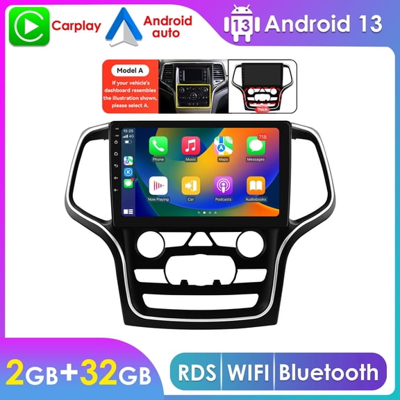 Hizpo Car Stereo Radio For Jeep Grand Cherokee WK2 2014 2015 2016 2017 2018 2019 2020 2022 Bluetooth Android 13 Apple Carplay 2+32GB WiFi AUX Head Unit Multimedia GPS Navigation Player