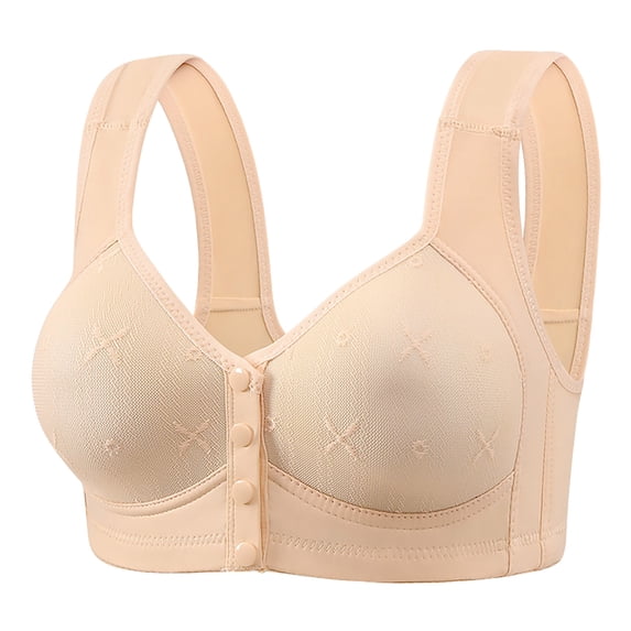 Hjlmsx Bras for Seniors Front Closure Wireless Push Up Bras Everyday Wirefree Comfortable Sleep Bra Z-Beige 4XL